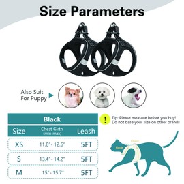 Adjustable Cat Harness, Escape Proof, Cat Harness with Lead, Escape Proof Harness, Collars & Leads for Cats, Breathable Reflective Harness Set for Outdoor Training, Walking (S)