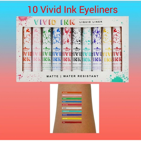 Italia Deluxe VIVID INK LIQUID Neon EYELINER SET - Matte VEGAN Water Resistant