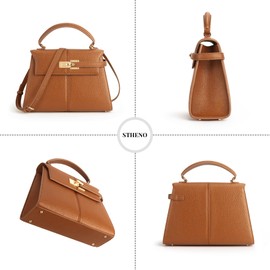 Women's Top-handle Handbags– Vegan Leather Vintage Top Handle Design with Adjustable Strap, Fashion Commuter Crossbody Bag, BROWN, Large