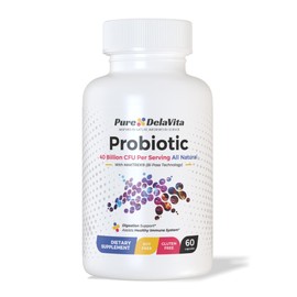 Pure DelaVita Probiotic 40 Billion CFU - Vegan, Prebiotics, Bi-Pass Delivery - Digestive Health, Gluten-Free, Soy-Free, Non-GMO, Made in USA (60 Capsules)