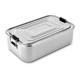 ROMINOX Gift Item Lunch Box // Quadra Various Variants - High-Quality Aluminium Storage Box, Practical and Lightweight, Food Box with Sealing Ring (Shiny Silver, XL)