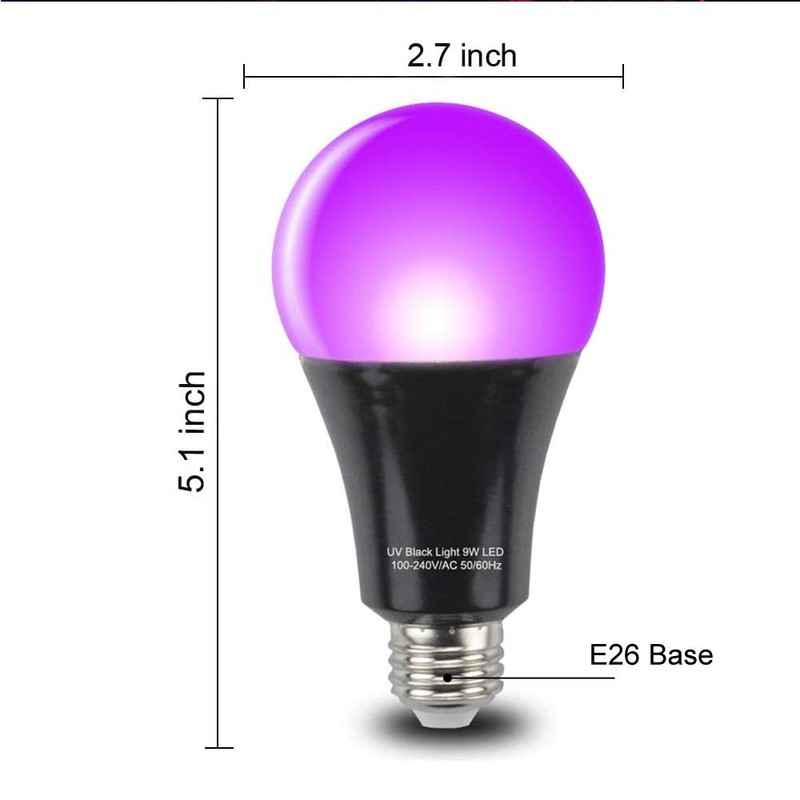 GLW Black Light Bulbs 9W 8 Pack A19 E26 LED