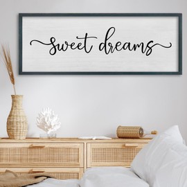 FZMHASLWW Sweet Dreams Wall Decor Above Bed Sign 40" x 15" Wood Framed Rustic Master Bedroom Over Bed Farmhouse Guest Room Signs Wall Art Decoration (Black)