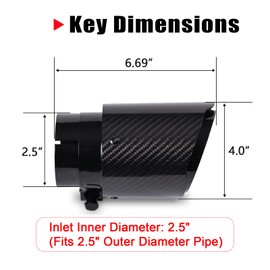 Carbon Fiber Exhaust Tip 2.5" Inlet to 4"Outlet, Universal Tailpipe 2.5 Inch Exhaust Muffler Tip (Gloss)