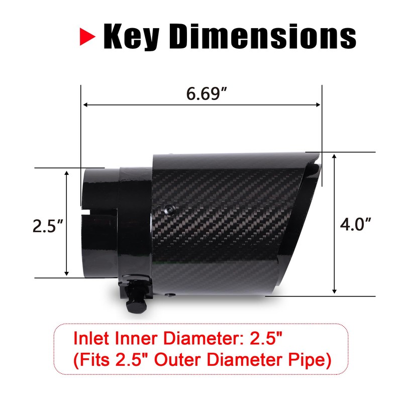 Carbon Fiber Exhaust Tip 2.5" Inlet to 4"Outlet, Universal Tailpipe