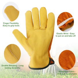 Leather Work Garden Gloves for Men & Women，Safety Work Gloves for Gardening, Welding, Construction, Farm, Ranch, etc. Thorn Proof , Planting,Heavy Duty，Roses Pruning Gardening Working Gloves, Gifts M