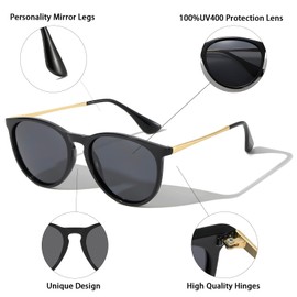 aisswzber Vintage Round Polarized Sunglasses with UV400 Protection Lightweight Trendy Retro Designer Style for Women Men