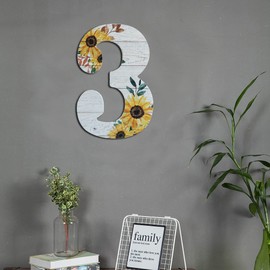 COLLECTIVE HOME - 12" Wood Letters for Wall Decor, Rustic Wall Sign, Decorative Hanging Alphabet Signs, House Number, Decorations for Wedding Birthday Housewarming Party, Washed White, Sunflower (3)