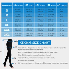 KEKING Medical Compression Pantyhose for Women & Men, Comfort 15-20 mmHg Graduated Compression Support Stockings, Open Toe Compression Tights for Varicose Veins, Edema, Flight, Black XXL