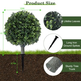 16" Artificial Boxwood Topiary Trees, UV Resistant Outdoor/Indoor Faux Plants Realistic Landscaping Decor for Porch Garden Entryway-2 Pack