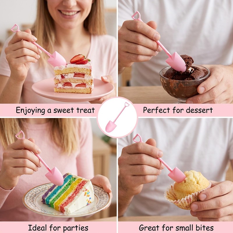 80Pcs Mini Shovel Spoons, Shovel Spoons for Desserts, Pink Plastic