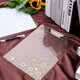 DIYBravo Clip Clipboard Folder A4 Clip File Handmade Epoxy Resin UV Resin Binder for Office Office Stationery Black Agate Slice Reusable Durable (Clip)