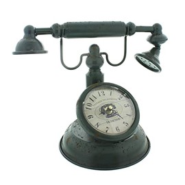 Hometime Metal Mantel Clock - Old Fashioned Telephone - Vintage Shabby Chic