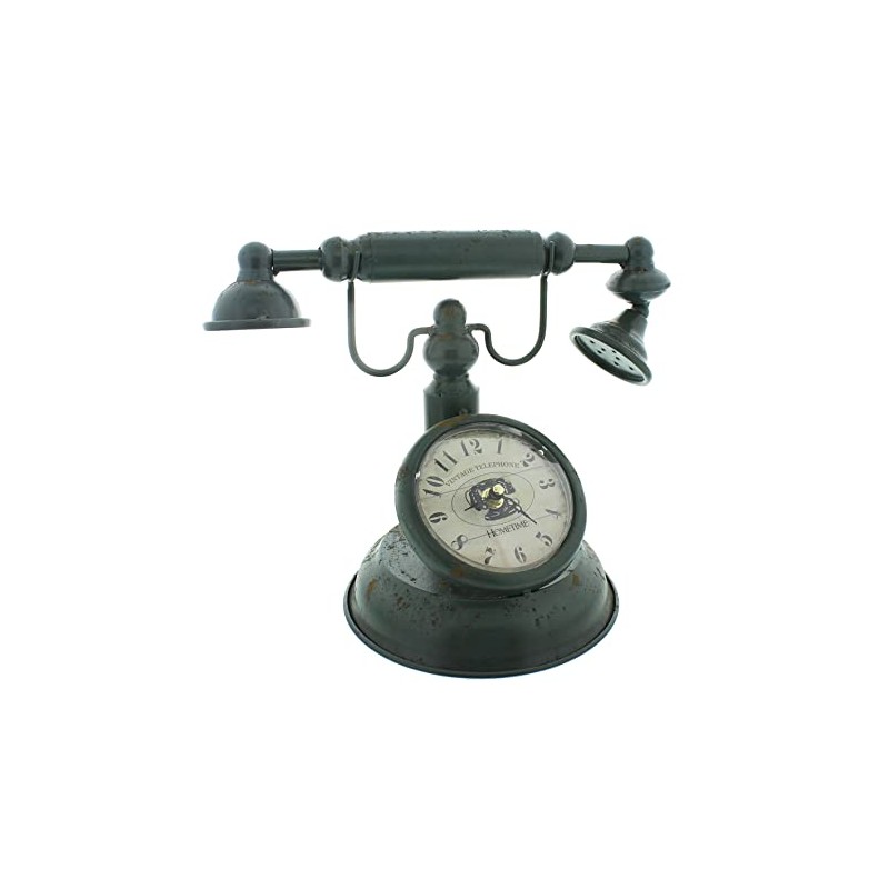 Hometime Metal Mantel Clock - Old Fashioned Telephone - Vintage