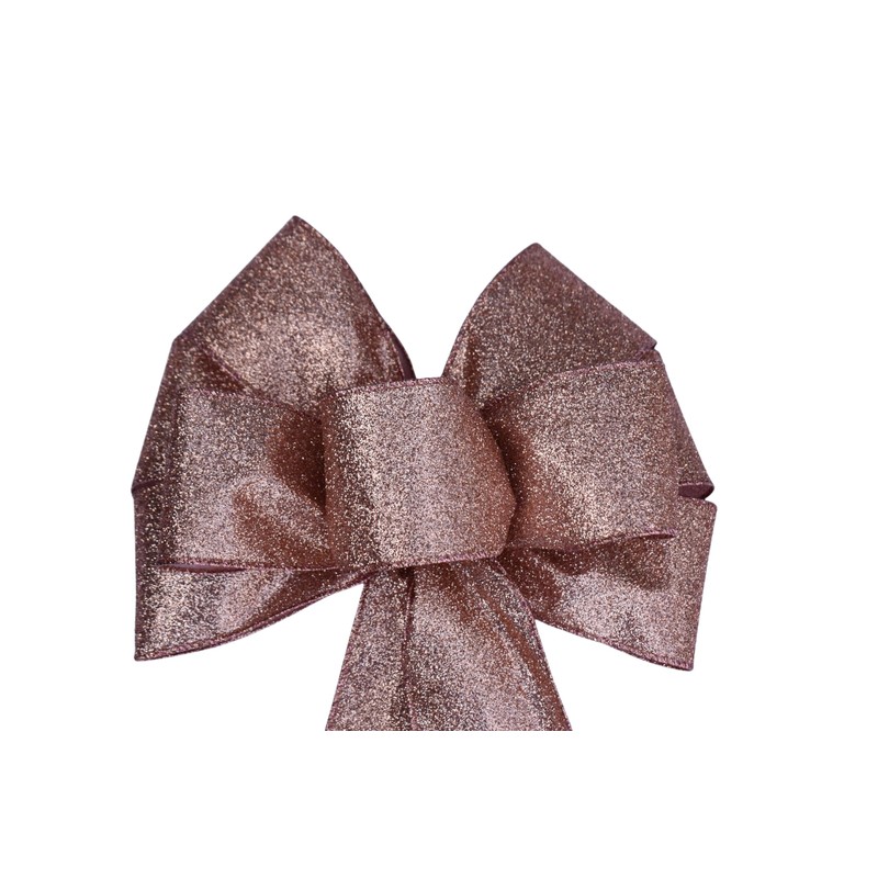 Rose Gold Glitter Glimmer Wired Holiday Wreath Bow (8, Large)
