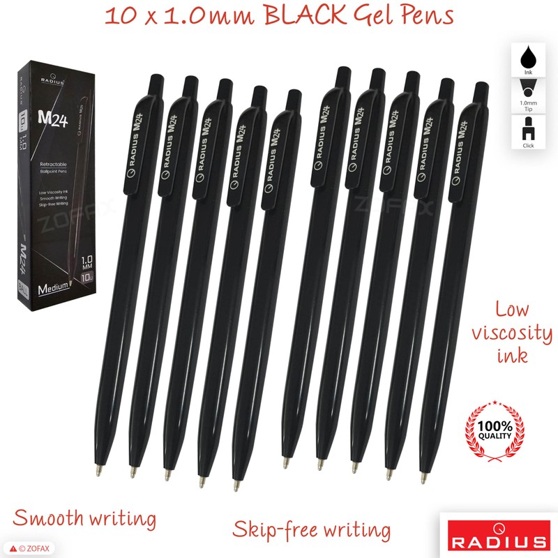 RADIUS M24 Retractable Ballpoint Pens, BLACK, Medium Point (1.0mm), Pack