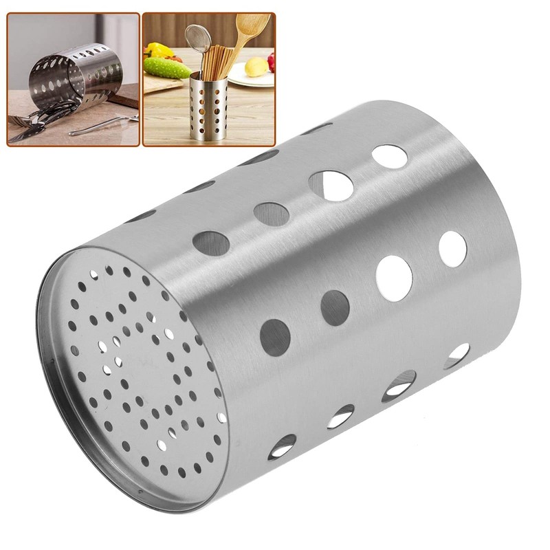 Kitchen Stainless Steel Utensil Holder Chopsticks Perforated Drying Storage Basket