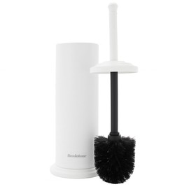 BROOKSTONE Toilet Brush and Holder Set for Bathroom with Splash Guard for Deep Cleaning, Compact and Space Saving Stylish Toilet Bowl Cleaners, White