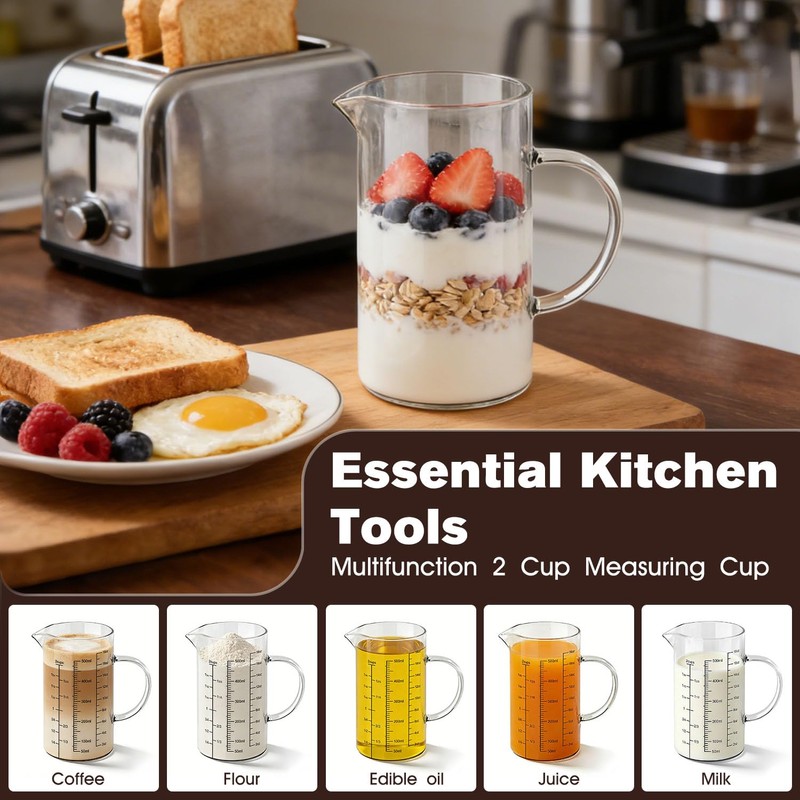 BZTT 18OZ Glass Measuring Cup with Insulated Handle V-Shaped Spout
