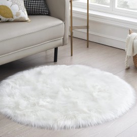 Ciicool White Fluffy Rug Round Fur Area Rug for Bedroom, Circle Faux Fur Rug for Kids...