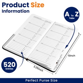 Dinifee Leather Address Book with Alphabetical Tabs Small Password Book 6 x 3.25 Inch Phone Book Black Password Keeper Address Organizer for Phone Numbers Website Logins, 520 Entries