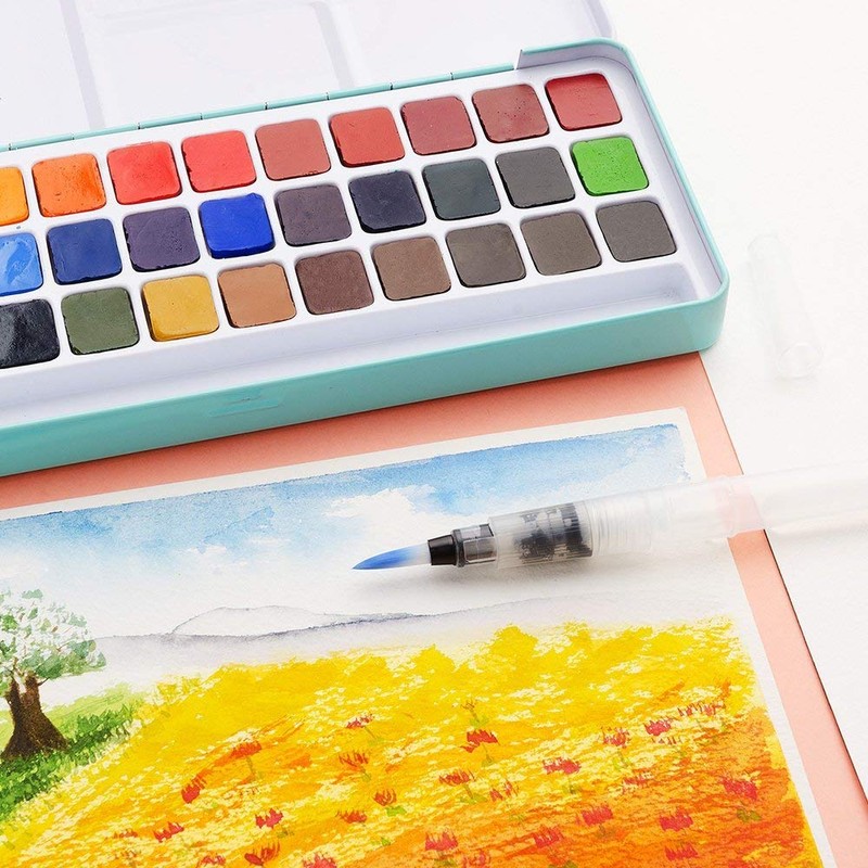 MeiLiang Solid Watercolor Set with Brush (36 Colors) Palette Gum