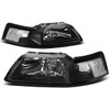 DNA MOTORING HL-OH-FM99-BK-CL1 Black Housing Headlights Replacement Compatible with 99-04 Ford Mustang