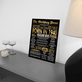Stuff4 Gold 85th Birthday Poster Unframed - Golden Born In 1940 Newspaper - Happy 85 Birthday for Men Women Retro Vintage Gifts Back In 1940, 8x10 Inch Bday Party Decor Decoration