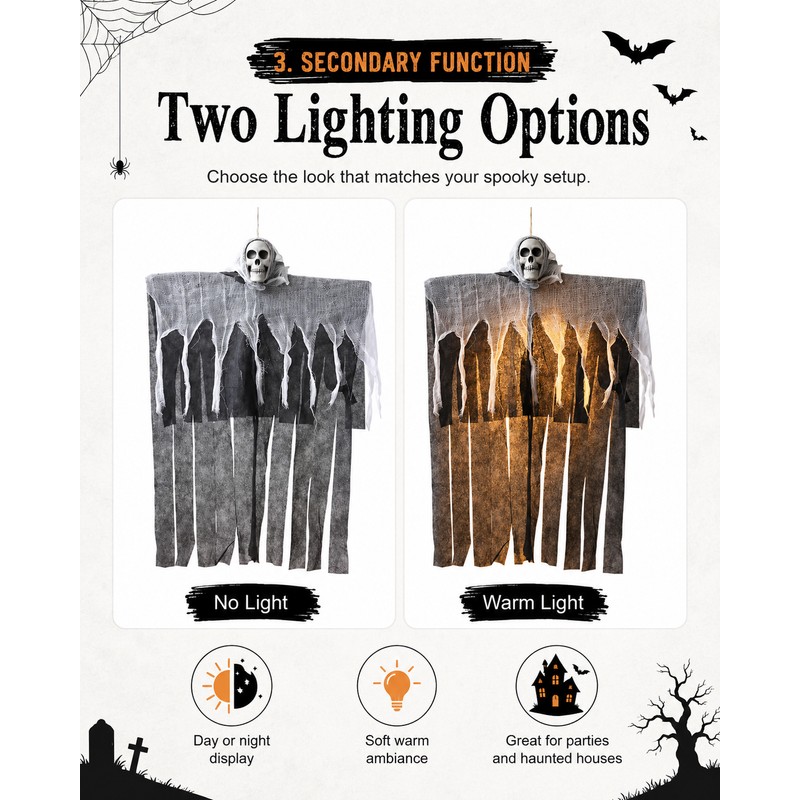 Hanging Skeleton Ghost for Halloween Decor – Gauze Skull Prop