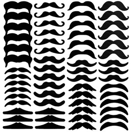 KICNIC 60 Pcs Black Fake Mustaches Self Adhesive (10 Designs) Novelty Hairy Beard Costume Facial Hair for Party Supplies Decorations, Suitable for All Ages