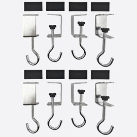 8 Pack Desk Hanging Bag Holder Clamp-On Metal Backpack Hanger with Adhesive Pads Industrial Style, Heavy Duty Hooks for Desk, Portable Adjustable Table Banner Clips, Under Desk Purse Hook (Silver)