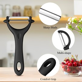 Pack of 2 Peelers, Y & I Shaped Peeler Stainless Steel, More with Easy Grip Handles, Potato Peeler, Asparagus Peeler, Vegetable Peeler and Fruit, Black
