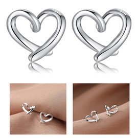 Sterling Silver 999 Heart Hoop Earrings, Solid Silver Tiny Stud Earrings, Hollow Love Hearted Stud, Hypoallergenic Love Heart Jewelry Gifts