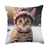 Bengal Kitten Cat Playing In Snow Christmas Throw Pillow