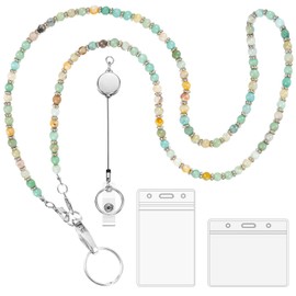 Beaded Lanyard Lanyards for Id Badges, Teacher Lanyard with 2 Id Badge Holder, Lanyards for Cruise Ship Cards, Retractable Keychain Lanyard Neck Lanyard Lanyards for Keys Cute Lanyard String for Women