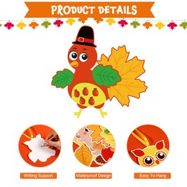 24 Sets Fall Craft Kits Cute Animals Crafts Stickers Bulk DIY Turkey Autumn Owl Ornament Decoration Maple Leaves Thanksgiving Art for Fall Autumn Halloween Home Classroom Game Activities Party Favors
