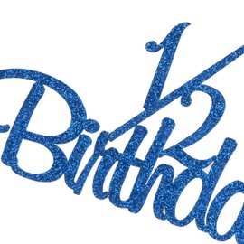 Helewilk - Decoración para tartas de cumpleaños de 1/2, cumpleaños de medio año, dulce 6 meses, suministros para decoración de fiesta de cumpleaños, 1/2, con purpurina azul profundo
