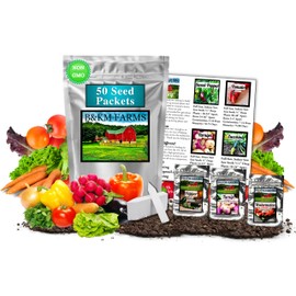 B&KM Farms 50,000+ Survival Seed Kit 5+ Year Supply. 50 Fruit & Vegetable Non-GMO Heirloom Seeds for Planting a Home Garden. Secure Emergency Weather-Proof Package(1, Large)