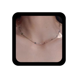 Aneneiceera Vintage Colorful Square Choker Necklace Silver Tiny Rainbow Necklace Small Cz Crystal Bead Necklace Multi Color Rhinestone Collar Necklace Chain Necklace Jewelry for Women (Silver)