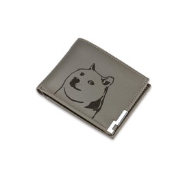 A1 Graphics Ltd Doge Coin Wallet Vegan Leather Black Brown Grey Leather Digital Cryptocurrency Wallet Gift for Meme Lovers (Grey)