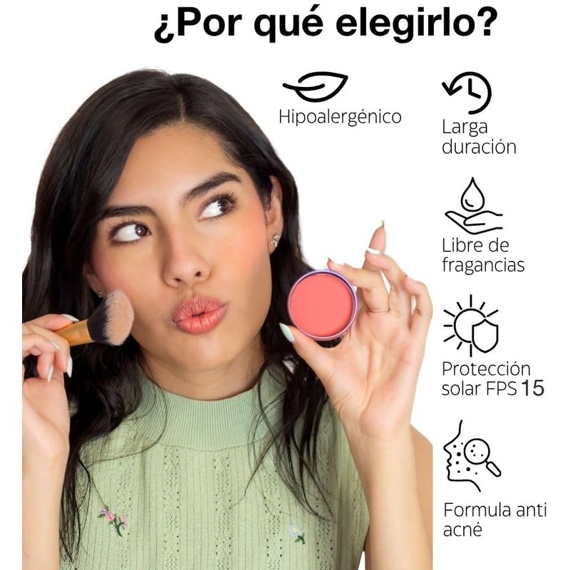 Rubor en Polvo Compacto, para Piel Grasa y Sensible, con