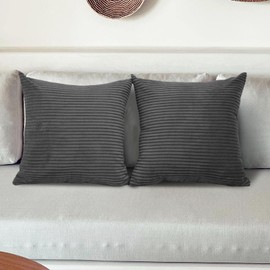 Grey Cushion Covers 18x18 Inch - Striped Corduroy Square Soft Cushion Covers for Sofa Bed Cushions (Pack of 2) 517-0365