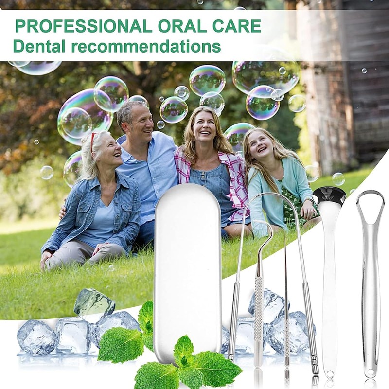 Set 5 Herramientas Limpieza Bucal Higiene Dental Limpiadores Linguales Elimina