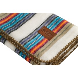 QISU Alpaca Wool Blanket Throw | Large, Beautiful, Warm, Variegated | 85 x 65 inches | Ultra-Soft, Hypoallergenic and Breathable | Non-Itchy or Scratchy Fabric (White Blue Variegated)