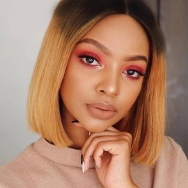 Huarisi 10 Inch Short U Part Bob Wigs None Lace Human Hair, 1B30 Colour Bob Wig for Women, Glueless Bob Ombre Black and Light Auburn Brown Wigs Show Your Natural Hairline