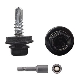 (Pack of 300) Metal Roofing Screws 3/16" x 3/4" (4.8 x 19 mm) Self-Drilling Screws with EPDM Washers Painted Hex Washer Tapping Screw Jet Black RAL 9005