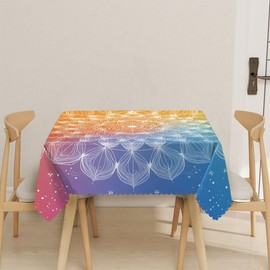 XYSCSJ Mandala Tablecloth 60x60 Inch Square Rainbow Gradient Boho Mandala Tablecloths Polyester Table Cloth for Holiday Parties Kitchen Dining Indoor Outdoor