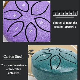 Steel Tongue Rain Drum- 3 Inch 6 Notes Mini Hand Yard Rhythm Drum for Outdoor Garden Symphony (Purple)
