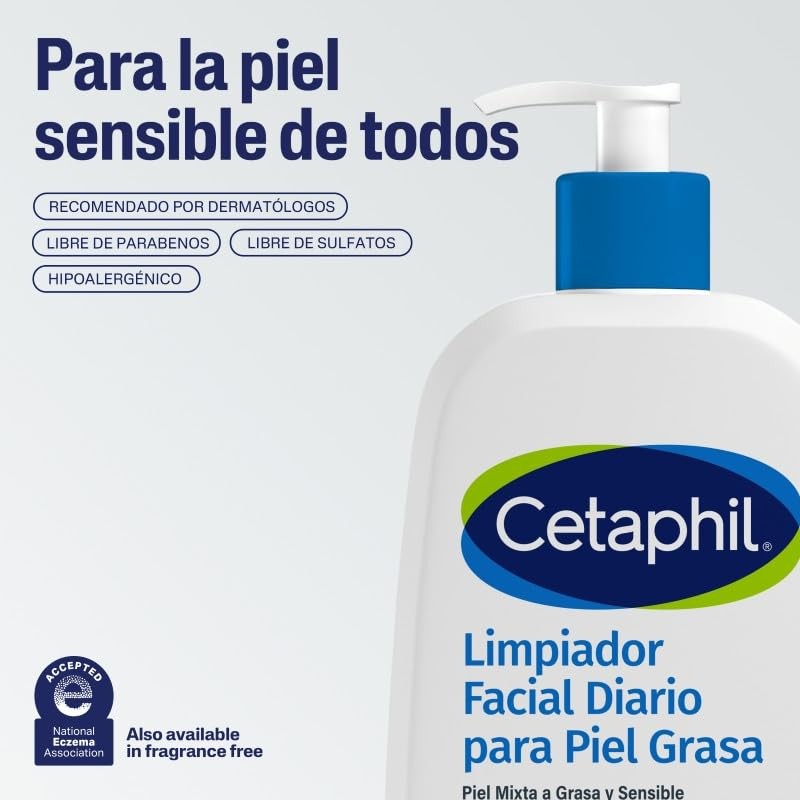 CETAPHIL Gel Limpiador Facial 473 ml para Piel Grasa y