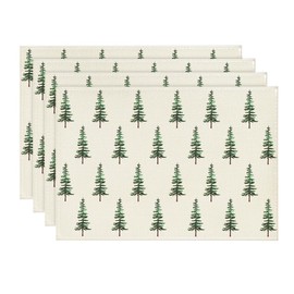 Artoid Mode Green Trees Christmas Placemats, Set of 4, 30 x 45 cm, Winter Place Mats, Washable Place Mats, Kitchen Party Decoration